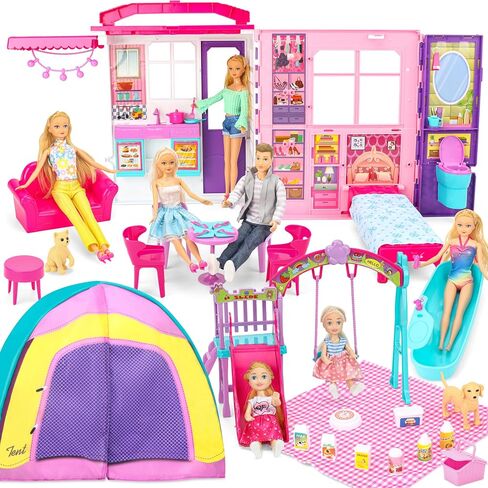 Style Shine 1-Story Dollhouse, Foldable Doll House Playset for Kid Age 3+ in Kuwait