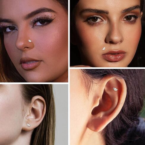 Titanium Labret Studs Cartilage Earring With CZ Opal Internally Threaded Ear Lobe Lip Piercing 16G Medusa Ring Monroe Helix Tragus Studs Jewelry 6 8 10mm in Kuwait