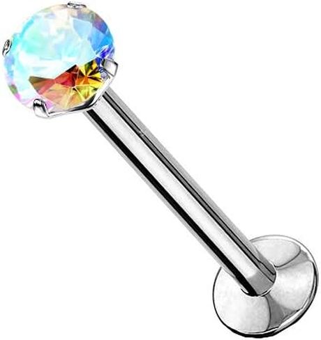 316L Surgical Steel 16G-20G Labret Flat Back Stud Earrings Cartilage Threadless Push In Nose Rings Studs 2mm CZ Gem Labret Monroe Forward Helix Lip Ring Tragus Conch Piercing Jewelry 5/16" (8mm) - Sold Each in Kuwait