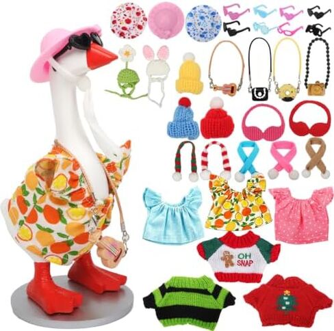 Desk Goose with 9 pcs Accessories Plus 6 Sets Desk Goose Outfits, Cute Desktop White Goose Statue with Changeable Clothes DIY Dress Up Kit in Kuwait