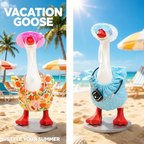 Desk Goose with 9 pcs Accessories Plus 6 Sets Desk Goose Outfits, Cute Desktop White Goose Statue with Changeable Clothes DIY Dress Up Kit in Kuwait