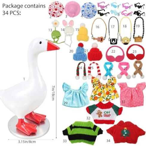 Desk Goose with 9 pcs Accessories Plus 6 Sets Desk Goose Outfits, Cute Desktop White Goose Statue with Changeable Clothes DIY Dress Up Kit in Kuwait