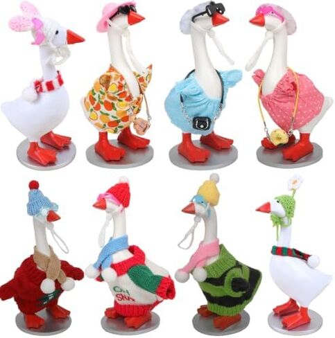Desk Goose with 9 pcs Accessories Plus 6 Sets Desk Goose Outfits, Cute Desktop White Goose Statue with Changeable Clothes DIY Dress Up Kit in Kuwait