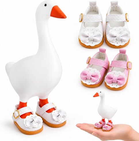 7inch Desk Goose Outfits, Mini Desktop Goose Clothes with Straw Hat & Shoes, Cute Bear Plaid Dress Set Accessories for Magnetic Goose Statue (Straw Hat Dress) White in Saudi Arabia