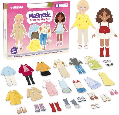 CHEFAN Magnetic Dress Up Dolls with Seasonal Outfits and Storage Box in Saudi Arabia