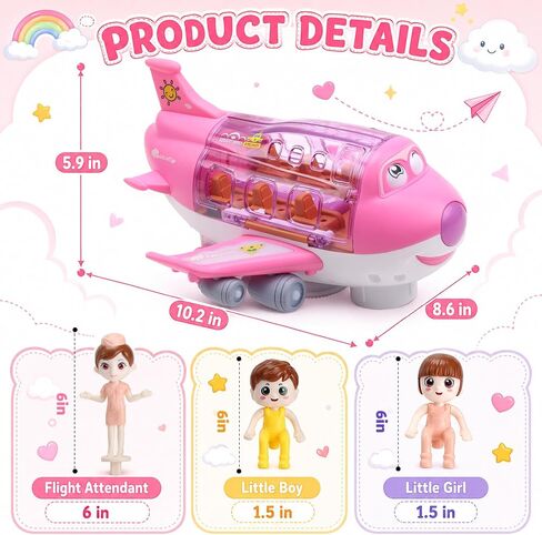 TOMMYHOME Rotatable Airplane Toy for Toddlers, LED Flashing Lights & Melodies, Safe Sensory Baby Plane, Educational Gift for Kids Ages 3-8, Perfect Birthday Present in Saudi Arabia