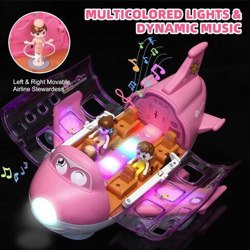 TOMMYHOME Rotatable Airplane Toy for Toddlers, LED Flashing Lights & Melodies, Safe Sensory Baby Plane, Educational Gift for Kids Ages 3-8, Perfect Birthday Present in Saudi Arabia