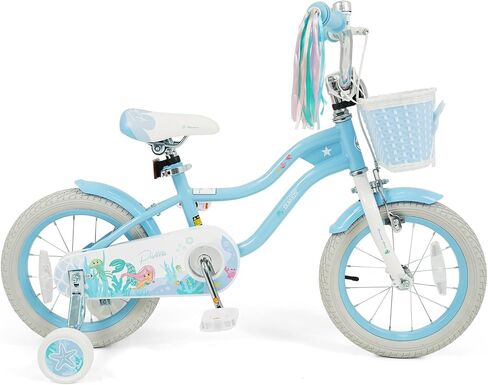 Olakids Kids Bike, 12 14 16 18 20 Inch Mermaid Theme Girls Bicycle with Training Wheels Basket Adjustable Seat and Handlebar Dual Brake in Saudi Arabia