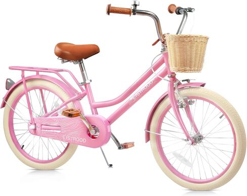 20 Inch Girls Bike, Single Speed Kids' Bicycles with Basket and Kickstand, Kids Beach Cruiser Bike for Girls, Adjustable Seat, Multiple Colors (Pink) in Saudi Arabia