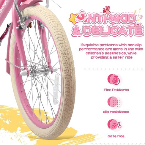 20 Inch Girls Bike, Single Speed Kids' Bicycles with Basket and Kickstand, Kids Beach Cruiser Bike for Girls, Adjustable Seat, Multiple Colors (Pink) in Saudi Arabia