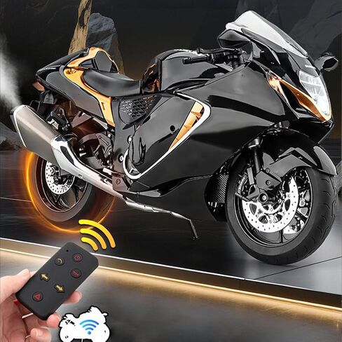 1/6 Scale Alloy RC Motorcycle Model with Ignition Function, Dynamic Spray Exhaust, Engine Sound LED Lights, RC Motorcycle Display Model Collectible Desk Decor (White) in Kuwait