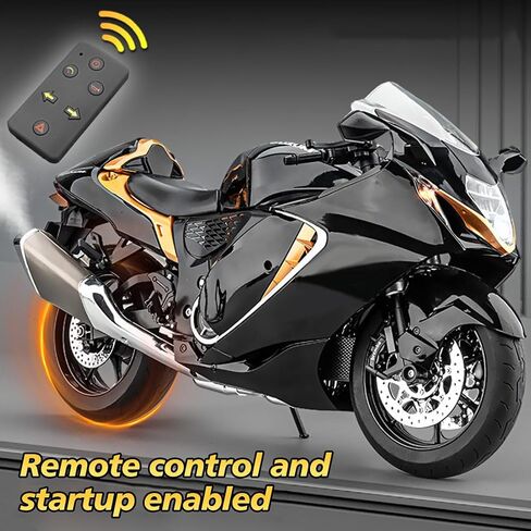 1/6 Scale Alloy RC Motorcycle Model with Ignition Function, Dynamic Spray Exhaust, Engine Sound LED Lights, RC Motorcycle Display Model Collectible Desk Decor (White) in Kuwait