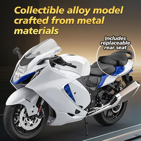 1/6 Scale Alloy RC Motorcycle Model with Ignition Function, Dynamic Spray Exhaust, Engine Sound LED Lights, RC Motorcycle Display Model Collectible Desk Decor (White) in Kuwait