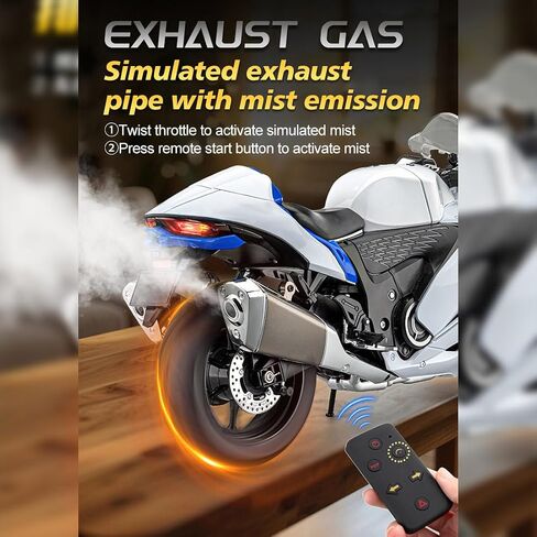 1/6 Scale Alloy RC Motorcycle Model with Ignition Function, Dynamic Spray Exhaust, Engine Sound LED Lights, RC Motorcycle Display Model Collectible Desk Decor (White) in Kuwait