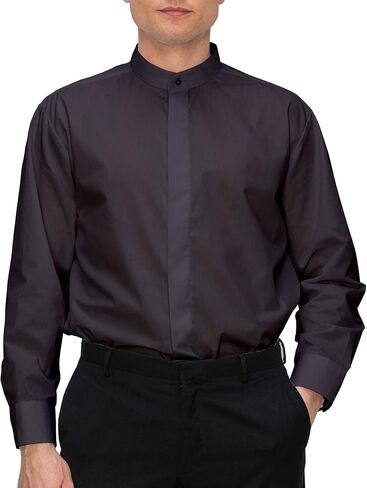 OmegaTux Men’s Banded Collar(Mandarin Collar) Black Dress Shirt in Kuwait