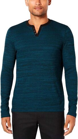 Alfani Mens Textured Henley Shirt, Blue, XX-Large in Kuwait