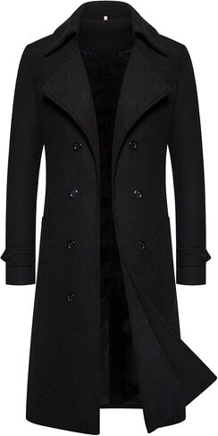 FASHINTY Men's Classical Bussiness Style Single Breasted Plaid Wool Coat #00220237 in Kuwait