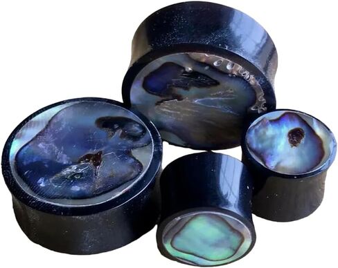 Lobal Domination Pair Horn Plugs w/Abalone Inlay Earlets Gauges Pierced Body Jewelry in Kuwait