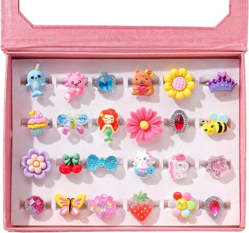 PinkSheep Little Girl Jewel Rings in Box,24 Lovely Girls Rings in Saudi Arabia