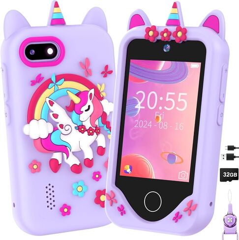 Yosfeng Kids Smart Phone Toy for Girls Ages 3-8, Touchscreen Toy Phone with Dual Cameras, Learning Games, Music Player, 32GB Card Birthday Gift for Kids in Saudi Arabia