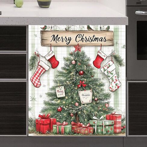 Christmas Tree Dishwasher Cover Magnet Sticker, Snowflakes Kitchen Decor Refrigerator Door Cover, White Flower Dishwasher Panel Decal, 23"x26" Magnetic in Saudi Arabia