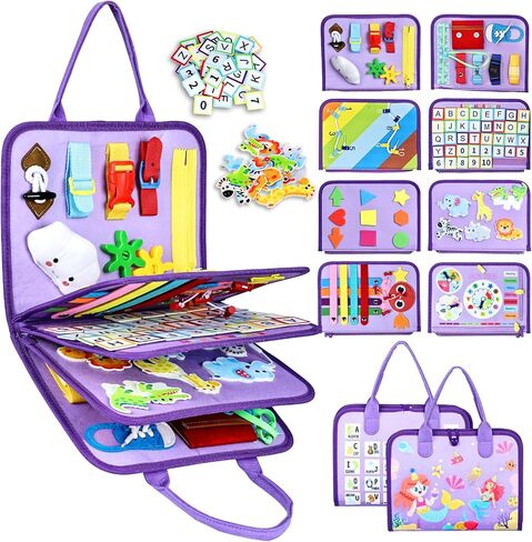 Esjay Busy Board Montessori Toys for Girls, Sensory Book Educational Activities for Learning Fine Motor Skills, Birthday Gifts for Girls, Travel Toys for Airplane Car, Pink Multipages in Saudi Arabia