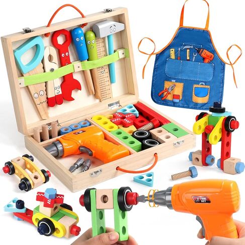 TONZE Wooden Kids Tool Set with Drill, Montessori Toys for 3 Year Old Boys in Kuwait