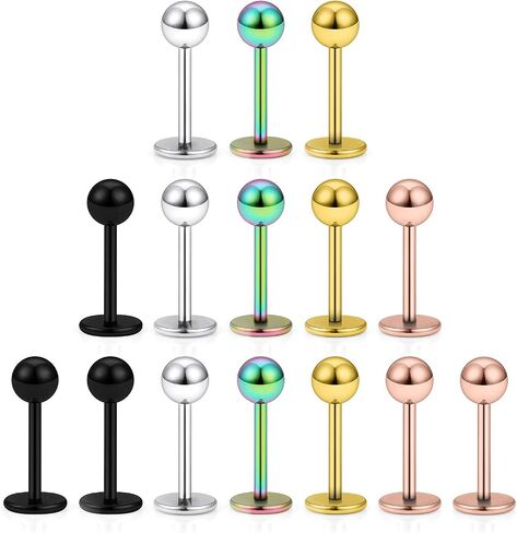 Dyknasz 15PCS 20G Stainless Steel Lip Rings Labret Studs Piercing Monroe Studs Ear Tragus Helix Cartilage Earring Jewelry 6-10mm Bar Length 5 Colors for Women Men in Kuwait