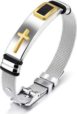 Stylish Men's Adjustable Bracelet Cross Stainless Steel Mesh Chain Wrist Band Bracelet (Pack of 2) in Saudi Arabia