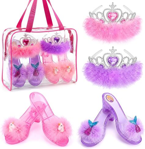 HUITEM Princess Shoes Set with 2 Pairs of Shoes,Princess Crown,Storage Bag in Kuwait