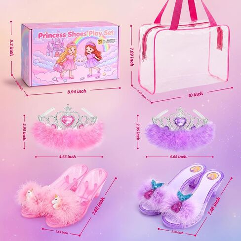 HUITEM Princess Shoes Set with 2 Pairs of Shoes,Princess Crown,Storage Bag in Kuwait