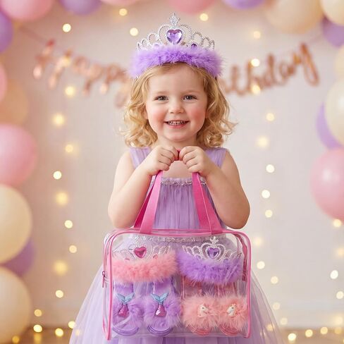 HUITEM Princess Shoes Set with 2 Pairs of Shoes,Princess Crown,Storage Bag in Kuwait