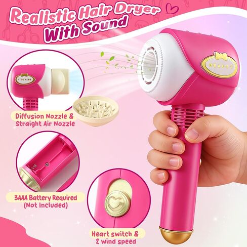 Toylink Hair Salon Toys for Girls, 21 Pcs Pretend Play Toys Hair Styling Set with Sound and Light Blow Dryer & Hair Gem Accessories, Beauty Kids Salon Playset Birthday Gifts for Toddlers 3 4 5 6 7 8+ in Saudi Arabia