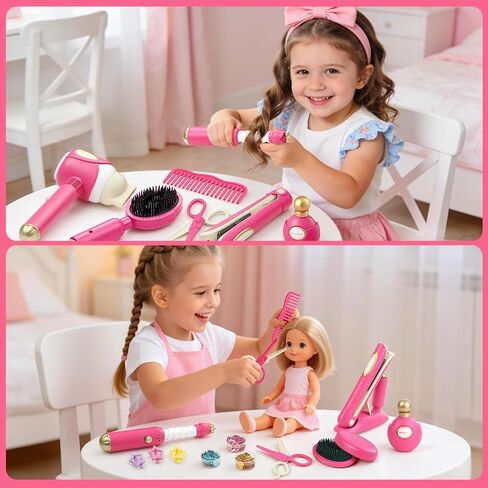 Toylink Hair Salon Toys for Girls, 21 Pcs Pretend Play Toys Hair Styling Set with Sound and Light Blow Dryer & Hair Gem Accessories, Beauty Kids Salon Playset Birthday Gifts for Toddlers 3 4 5 6 7 8+ in Saudi Arabia