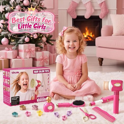 Toylink Hair Salon Toys for Girls, 21 Pcs Pretend Play Toys Hair Styling Set with Sound and Light Blow Dryer & Hair Gem Accessories, Beauty Kids Salon Playset Birthday Gifts for Toddlers 3 4 5 6 7 8+ in Saudi Arabia