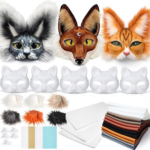 Therian Mask Kit, 51 Pcs Cat Mask DIY Kit with Felt, Fur & Eye Mesh in Kuwait