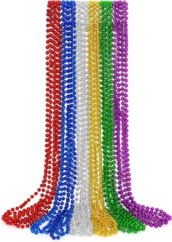 Huskein Bead Necklace, 120PCS Mardi Gras Beads, 33" Colorful Mardi Gras Beads Necklaces, Women Men Party Costume Accessories Parade Throws Bulk Party Favors for Christmas Pirate Carnival in Kuwait