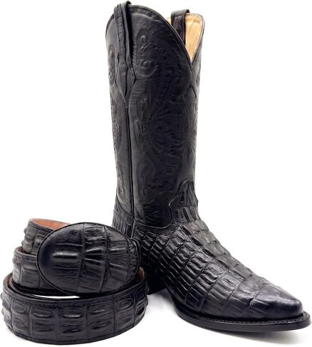 Western Shops Mens Leather Crocodile Alligator Design Cowboy Western Boots with Free Belt in Kuwait