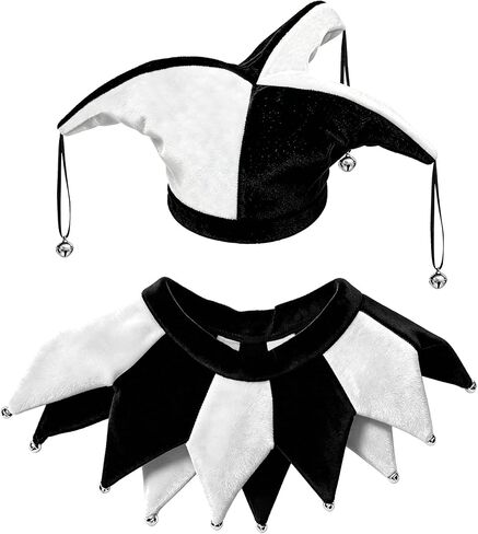 Wittocs Black White Jester Hat and Collar for Hallowen Party Accessory in Kuwait