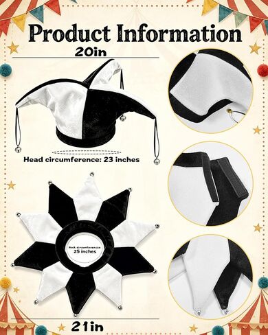 Wittocs Black White Jester Hat and Collar for Hallowen Party Accessory in Kuwait
