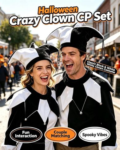 Wittocs Black White Jester Hat and Collar for Hallowen Party Accessory in Kuwait