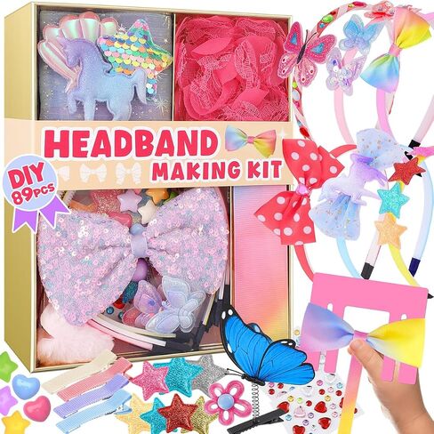 مجموعة أدوات Make Beadband Yasest DIY - 89pcs مجموعة إكسسوارات الشعر ، فتيات الأزياء أقواس الشعر مقاطع الشعر تصنع اللوازم والفنون والحرف الهدايا - هدايا مثالية لـ 5 6 7 8-12 سنة فتاة تبلغ من العمر in Kuwait