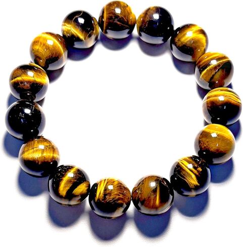 16MM Large Tiger Eye Beads Link Chain Bangle Bracelet for Men Women, Stretchable in Saudi Arabia