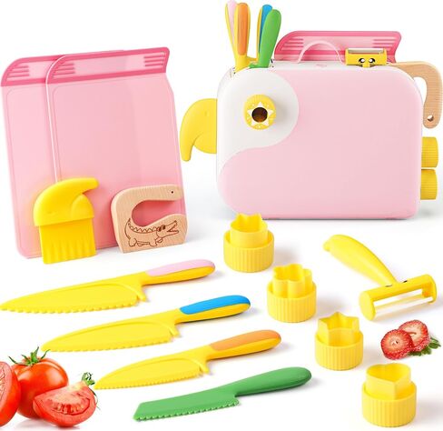 Montessori Kitchen Tools for Toddlers with Storage Box-Kids Cooking Set Real,Safe PP Material Toddler Kitchen Tools for Real Cooking,Dishwasher Safe,Fun Bird-Shaped Organizer Toddler Knife Set in Saudi Arabia