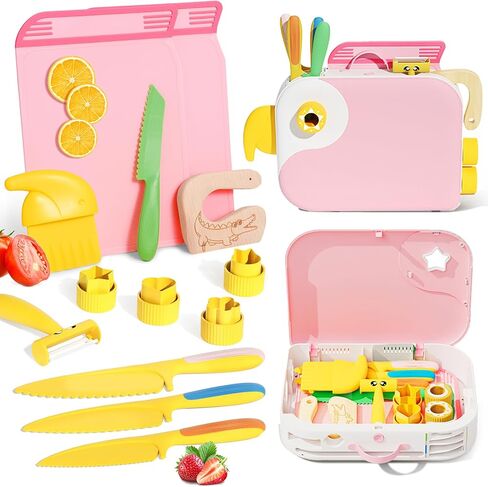Montessori Kitchen Tools for Toddlers,Kids Knife for Real Cooking,Toddlers Knife Set with Storage Box Kids Safe Knives Children Cutting Set for Girl Boy,Montessori Toys for Kitchen Set -Green in Saudi Arabia