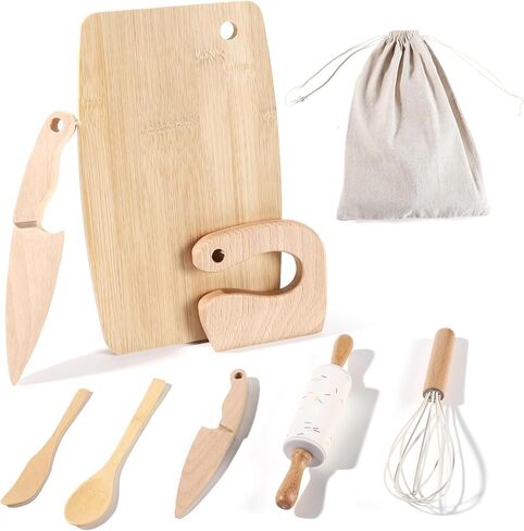 Kids Knife Set for Real Cooking, Kids Cooking Sets for Little Chef, Nature Wood Utensil in Saudi Arabia
