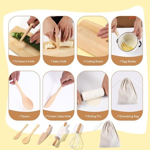Kids Knife Set for Real Cooking, Kids Cooking Sets for Little Chef, Nature Wood Utensil in Saudi Arabia