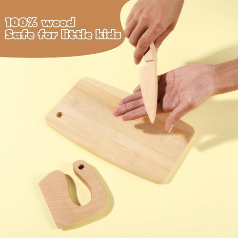 Kids Knife Set for Real Cooking, Kids Cooking Sets for Little Chef, Nature Wood Utensil in Saudi Arabia