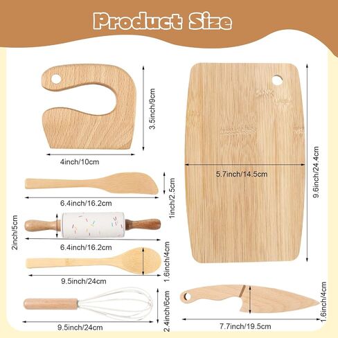 Kids Knife Set for Real Cooking, Kids Cooking Sets for Little Chef, Nature Wood Utensil in Saudi Arabia
