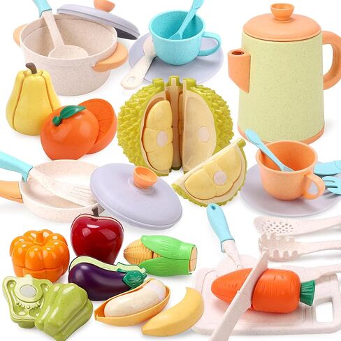 Pretend Play Kids Kitchen Playset Toys with Cookware Pots and Pans, Cooking Utensils, Play Kitchen Accessories, Afternoon Tea Toy Sets, Toys Gift for 3 4 5 Years Old Toddlers Girls Boys in Kuwait